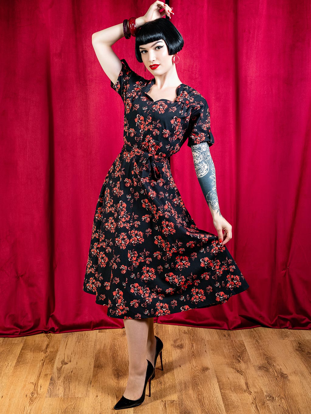 Step into True 1940s Style with Our Black Floral Dress What