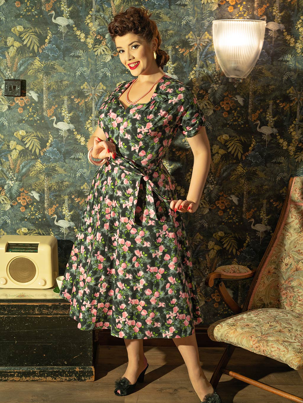 Grey 1940s Floral Dress - What Katie Did