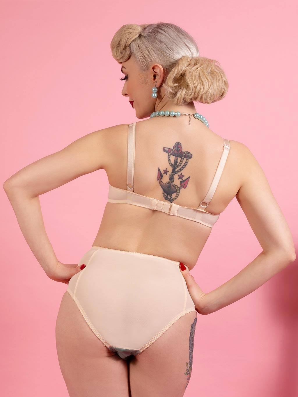 back view of peach high waist 1950s panties