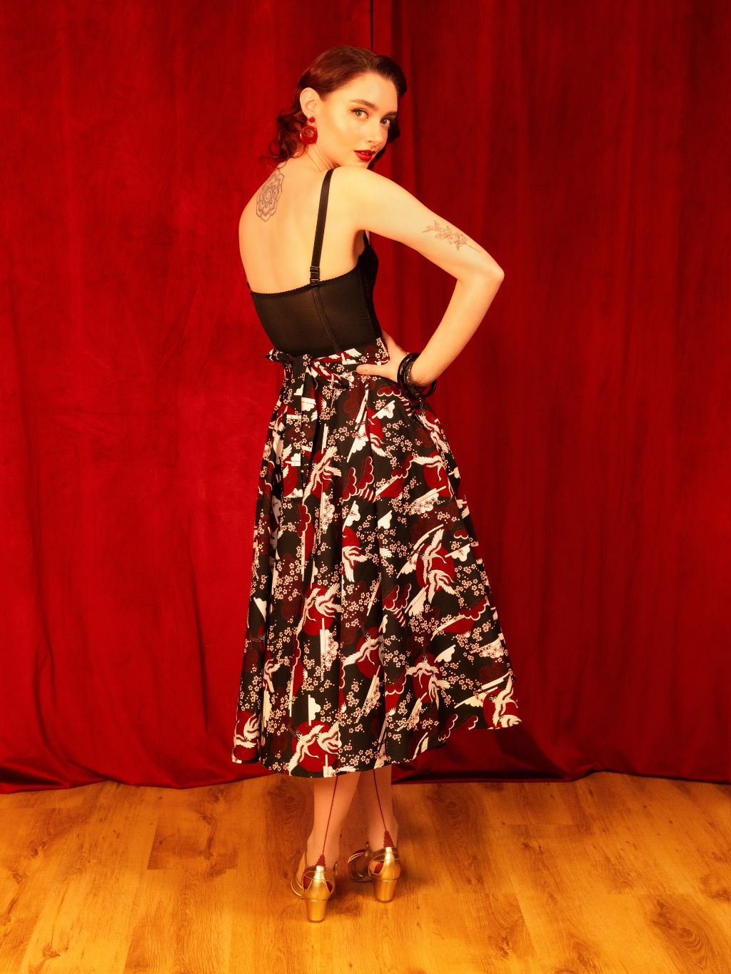 Side view showing hidden pocket design in circle skirt