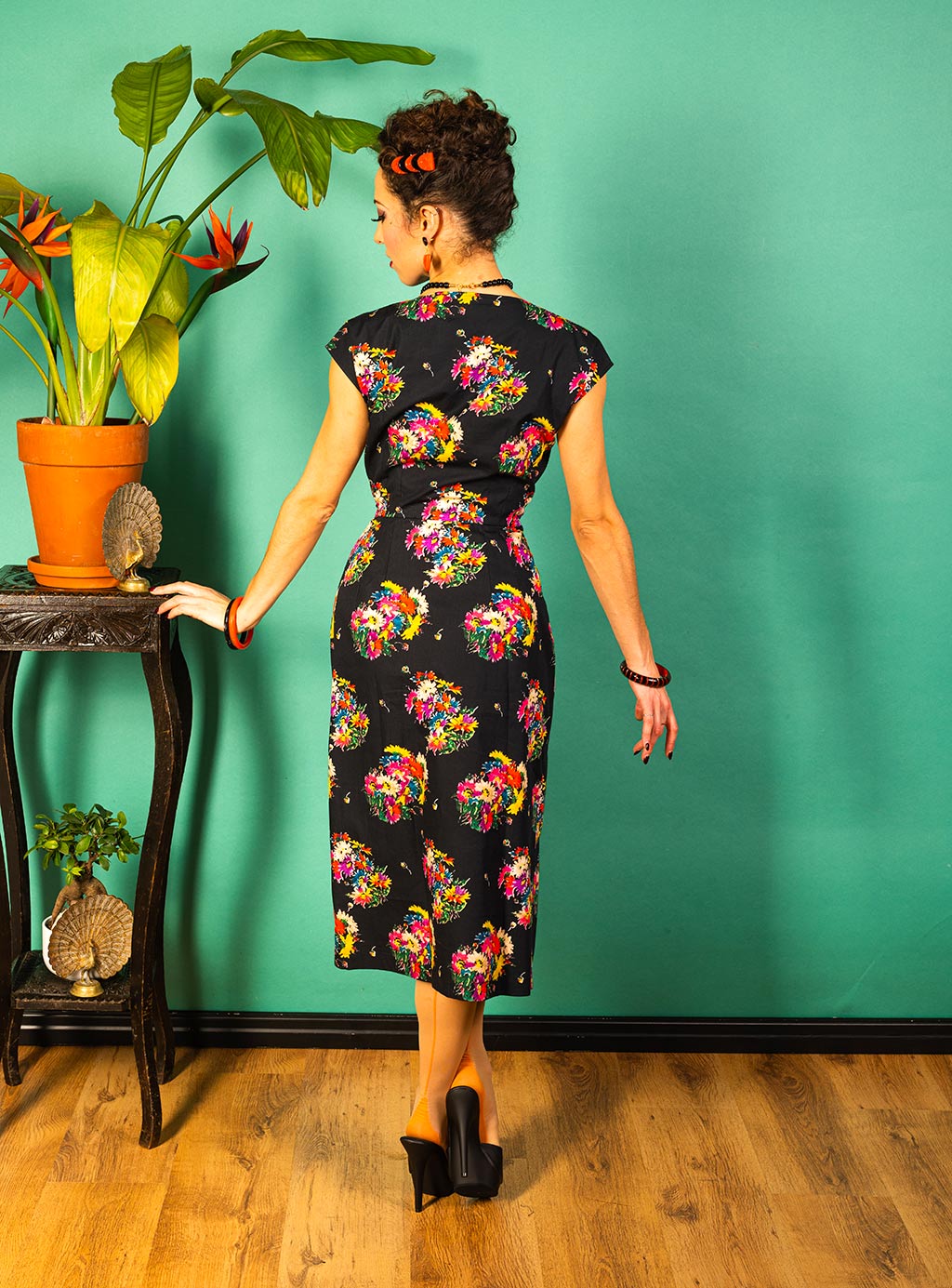 dark floral vintage sarong dress